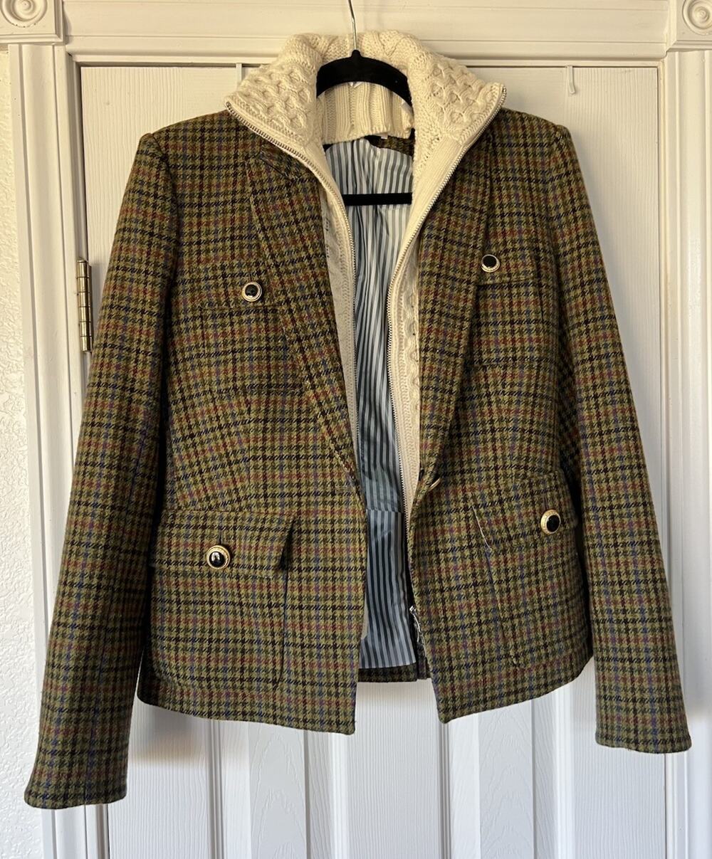 Veronica Beard (2) Olive Green Dickey Hamlin Wool Plaid Blazer W/dickey Insert